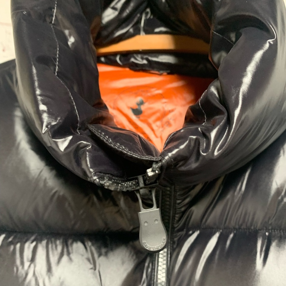 NWOT SAVE THE DUCK Isla Shiny Black Ultra Light Puffer Jacket Size 2X - Picture 12 of 16